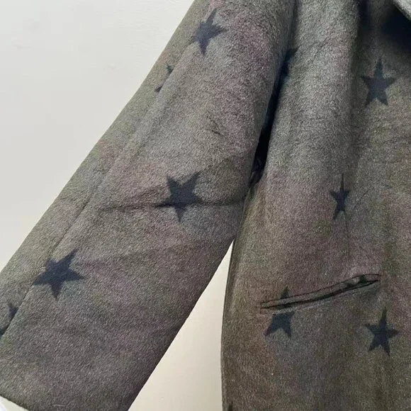 NWOT Anthropologie Wool Blend Green Star Double Face Trench Coat Olive Size M - Picture 4 of 11